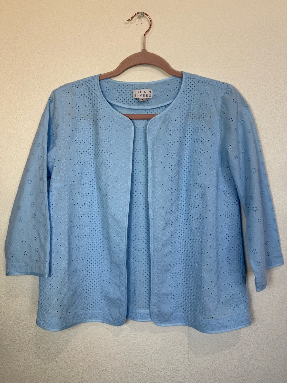 Joan Rivers Cottagecore Eyelet Open Front Cardigan Jacket 100% Cotton Size 6 - Picture 2 of 10